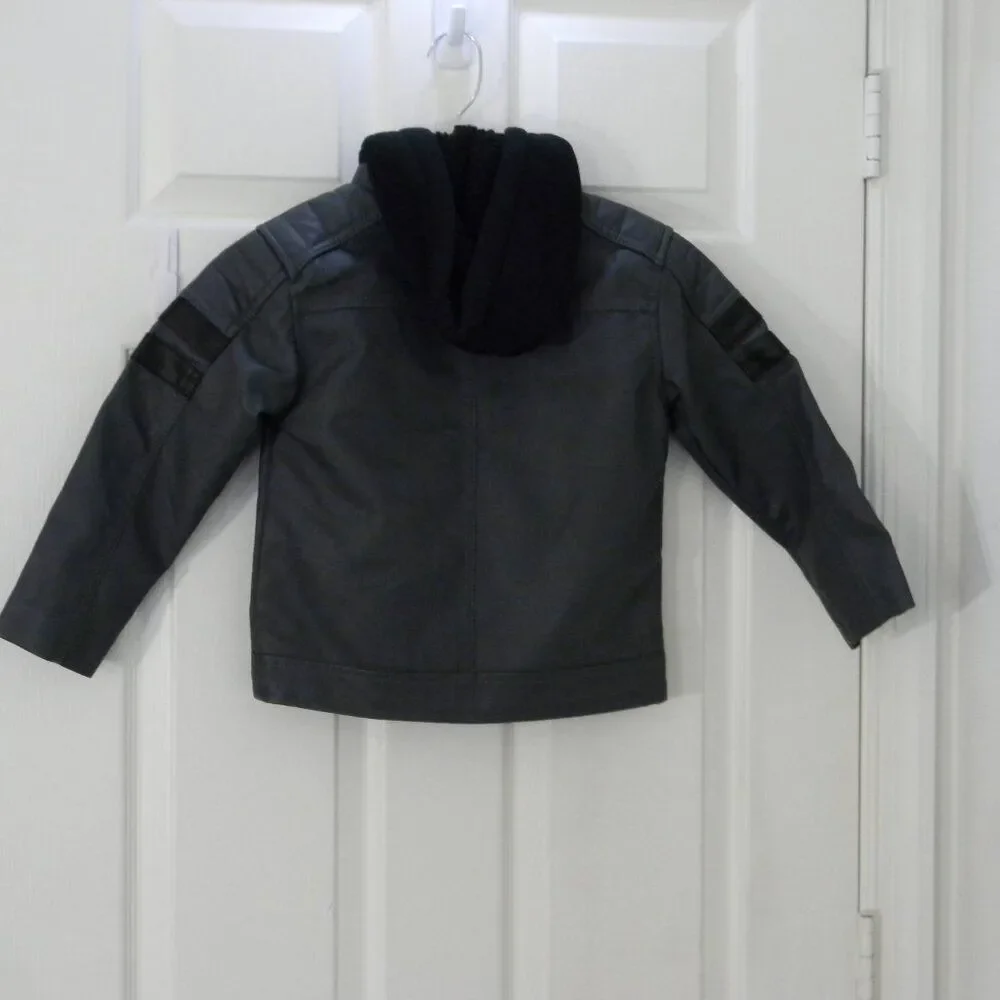 Distortion Faux Leather Boys Youth Moto Jacket Pockets Removable Hood size 6 NWT